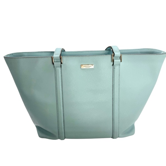 Kate Spade Newbury Lane Dally Tote Blue Hydrangea Saffiano Cow Leather Work Bag - Picture 2 of 16